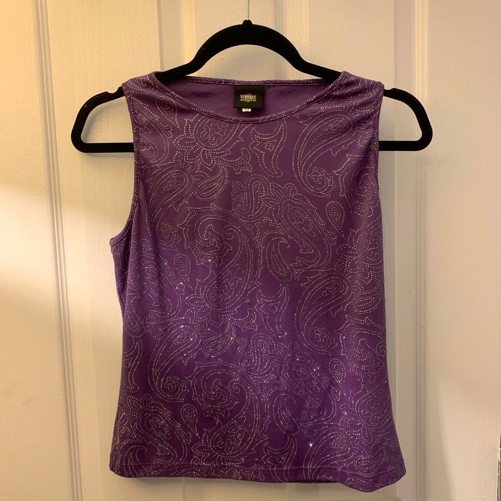 #Vintage #Versace purple shirt with raised glitter design.